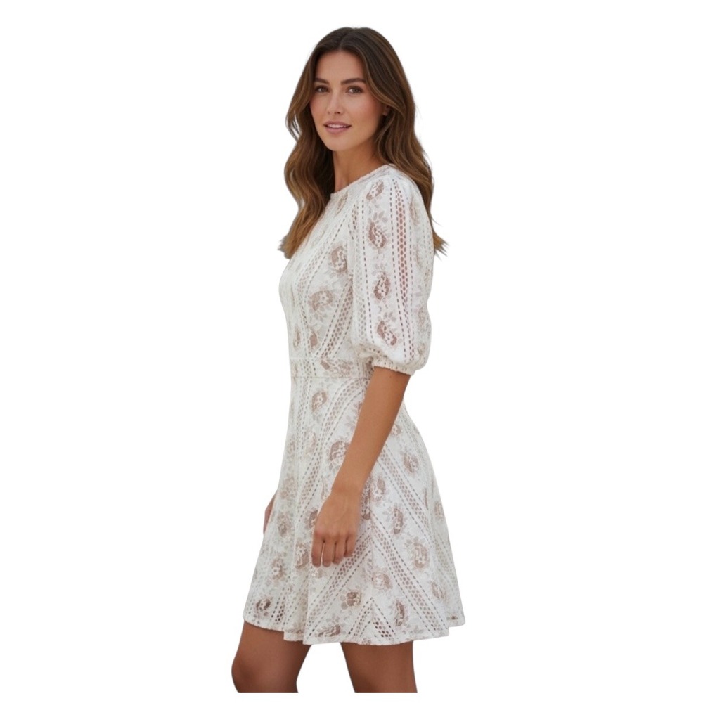 Lace Mini‎ Dress V-Neck Short Sleeve A-Line Party Cocktail Dress Small
